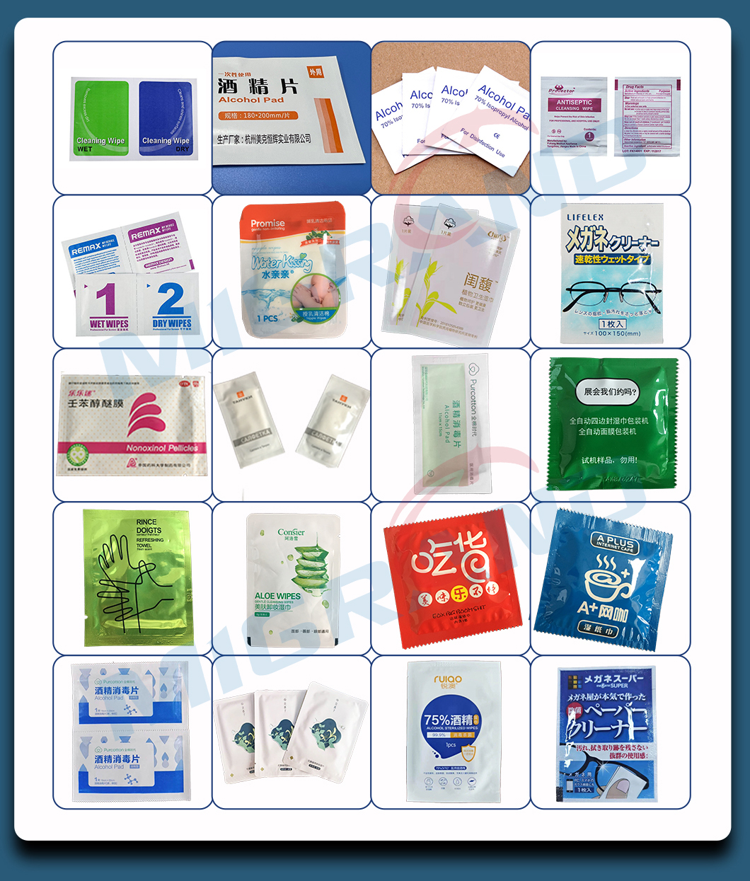 amostra de len&ccedil;os umedecidos