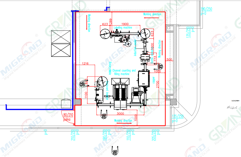 linha de m&aacute;quinas de contagem de comprimidos, tampas de engarrafamento e selagem de folhas com alimentador dessecante, etiquetadora e impressora jato de tinta